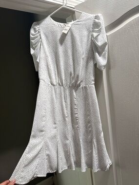 Express White Midi Dress with Black Polka Dots